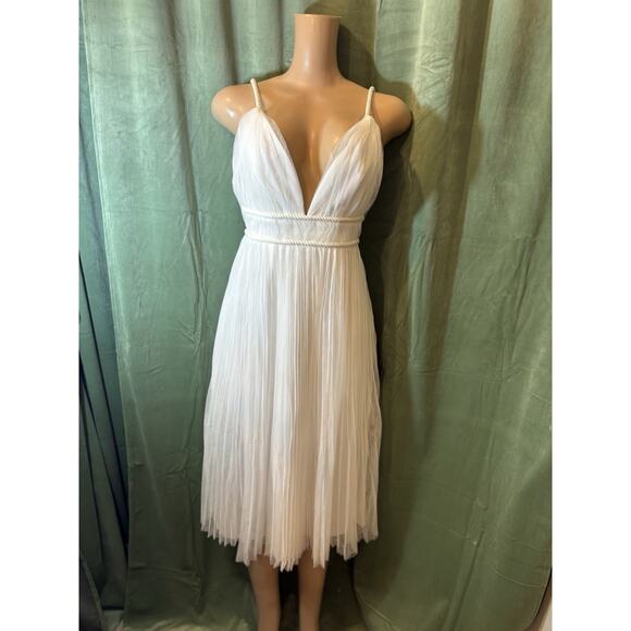 Sweet Goddess White Mesh Pleated Sleeveless Midi Dress - Picture 1 of 11